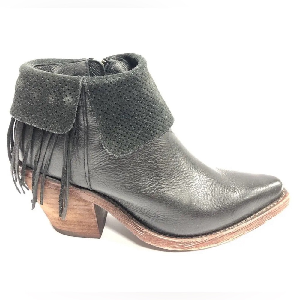 Justin Boots Black Leather Ankle Booties with Fringe